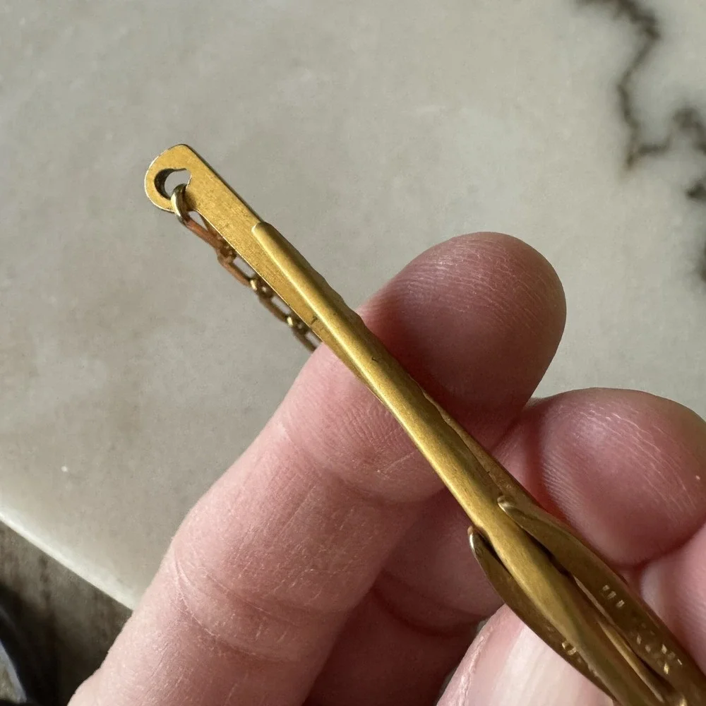 Vintage Hickok Tie Clip Bar Chain With Removable Initials KMM Tags Gold Tone